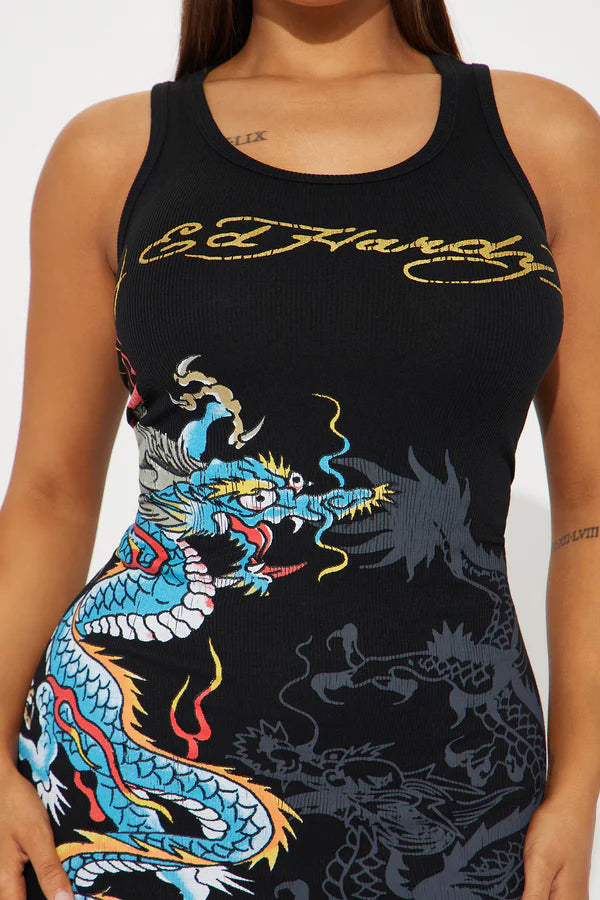 Ed Hardy Dragon Tank Dress - Black