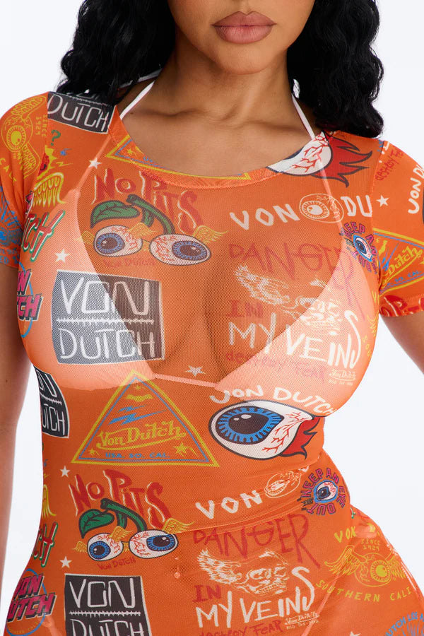 Von Dutch Mesh Swim Cover Up Dress