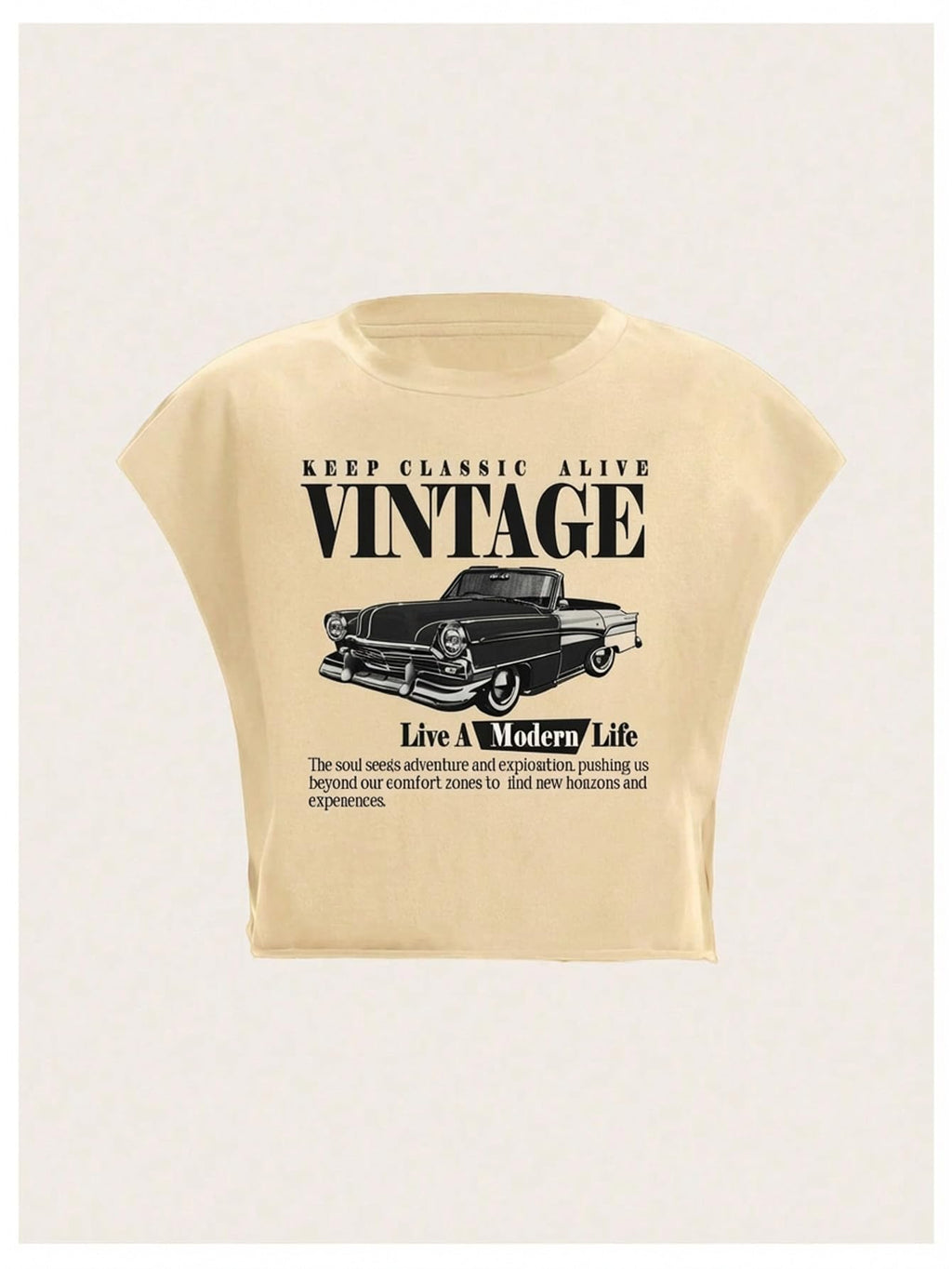 Letter Car Graphic Crop Tops
