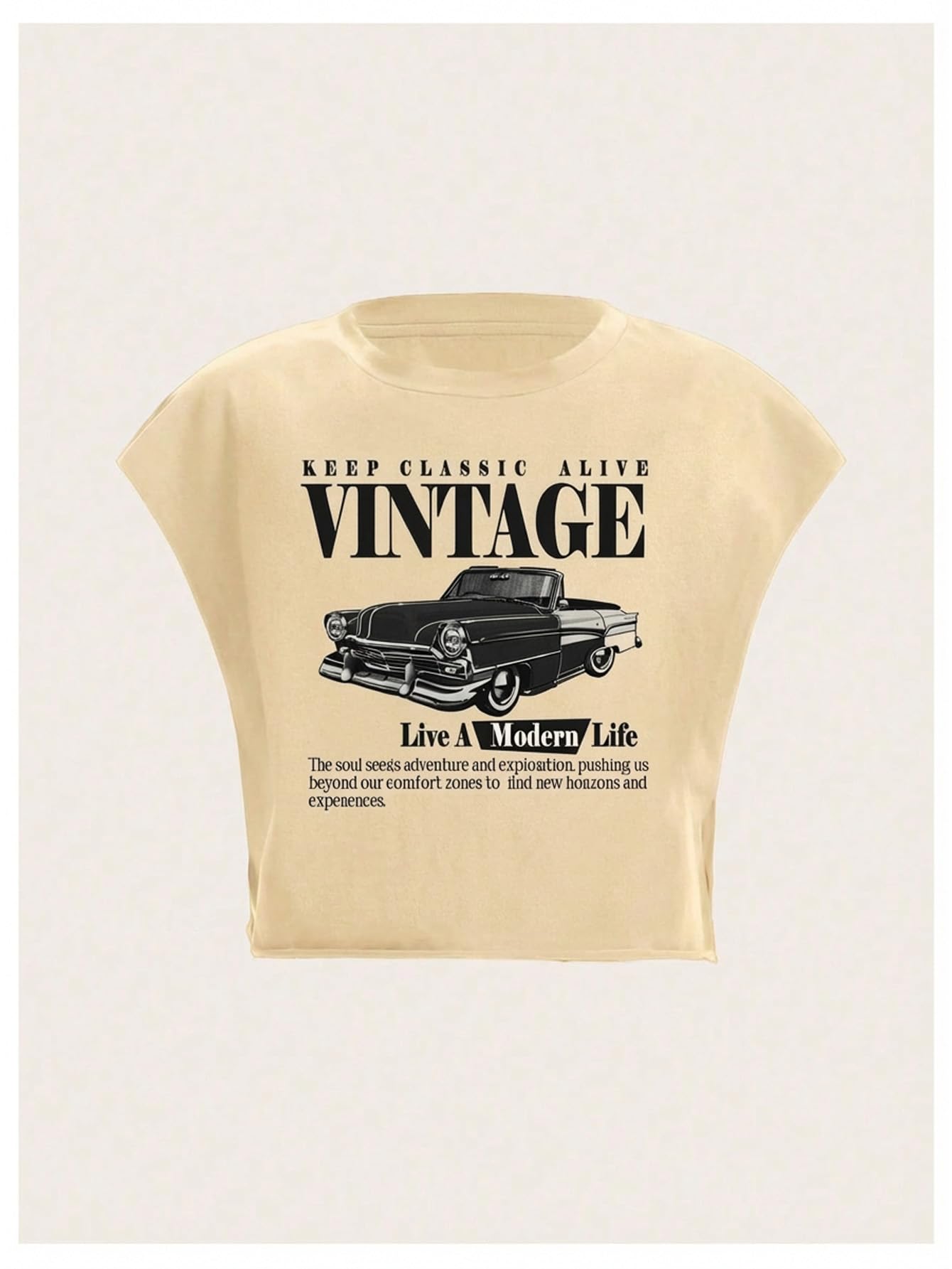 Letter Car Graphic Crop Tops