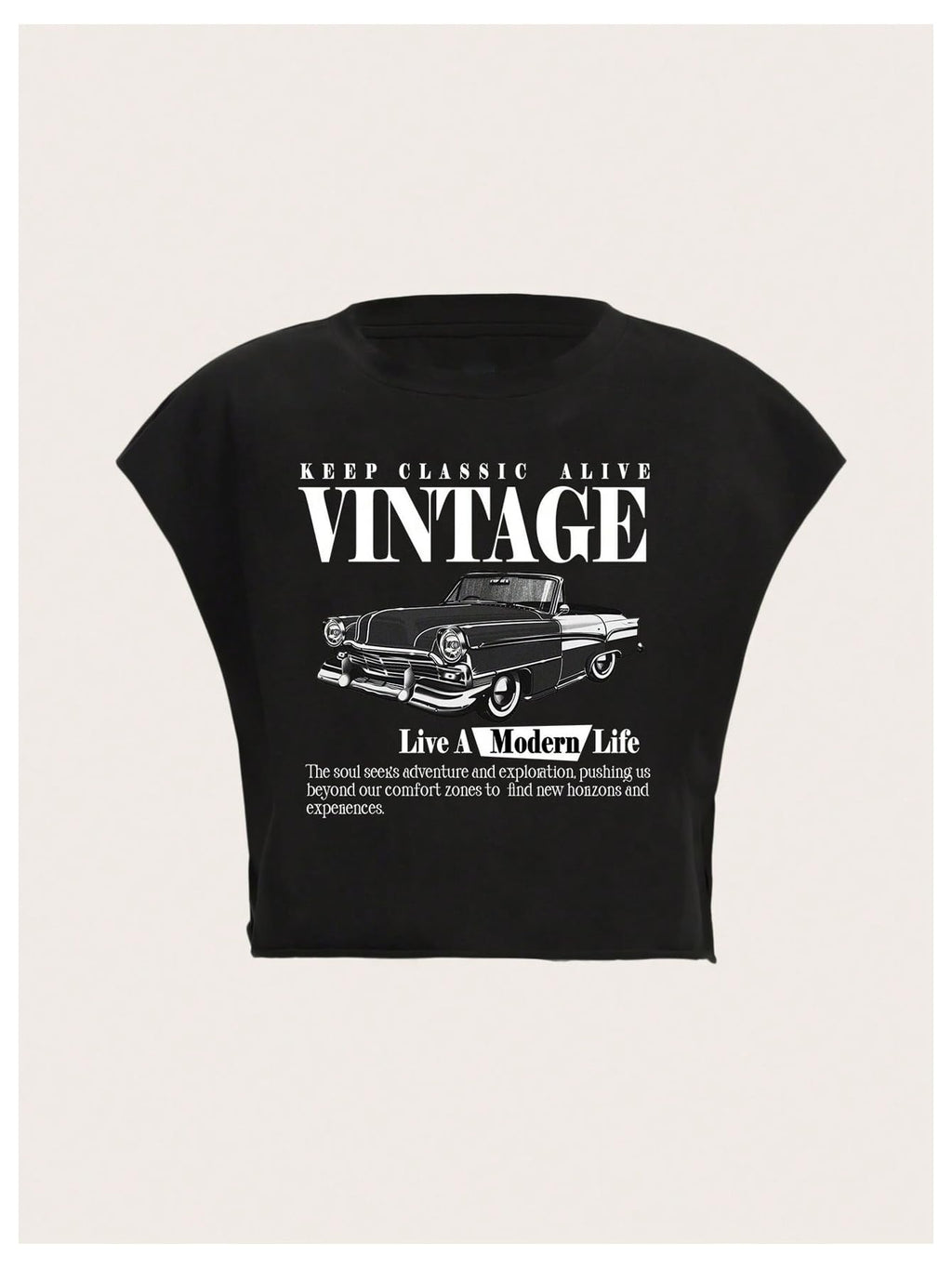 Letter Car Graphic Crop Tops