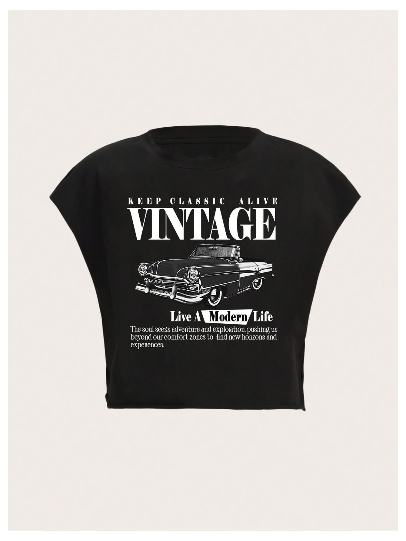 Letter Car Graphic Crop Tops