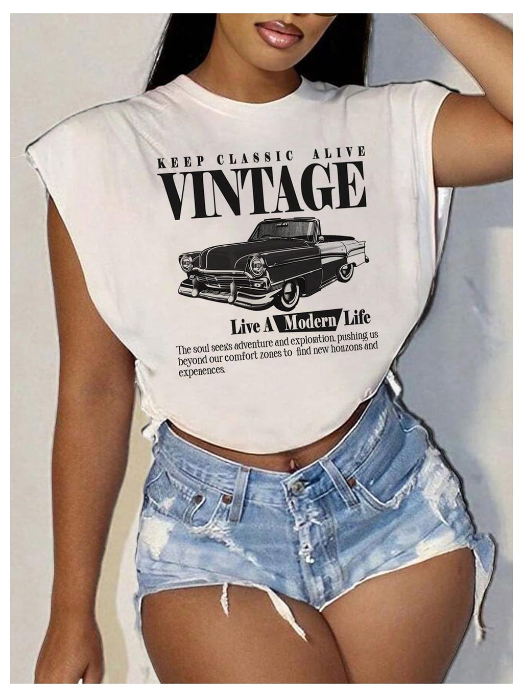 Letter Car Graphic Crop Tops