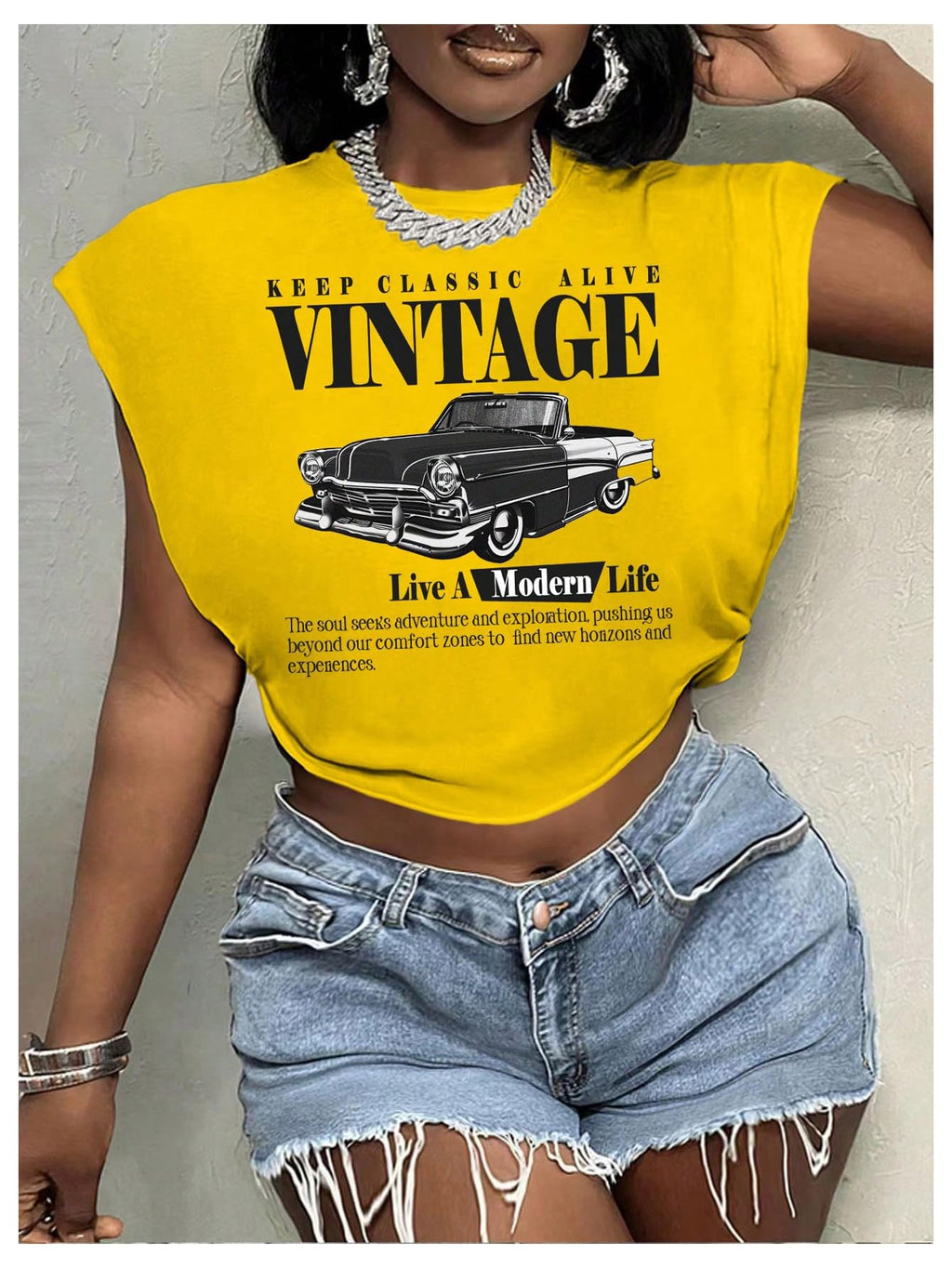 Letter Car Graphic Crop Tops