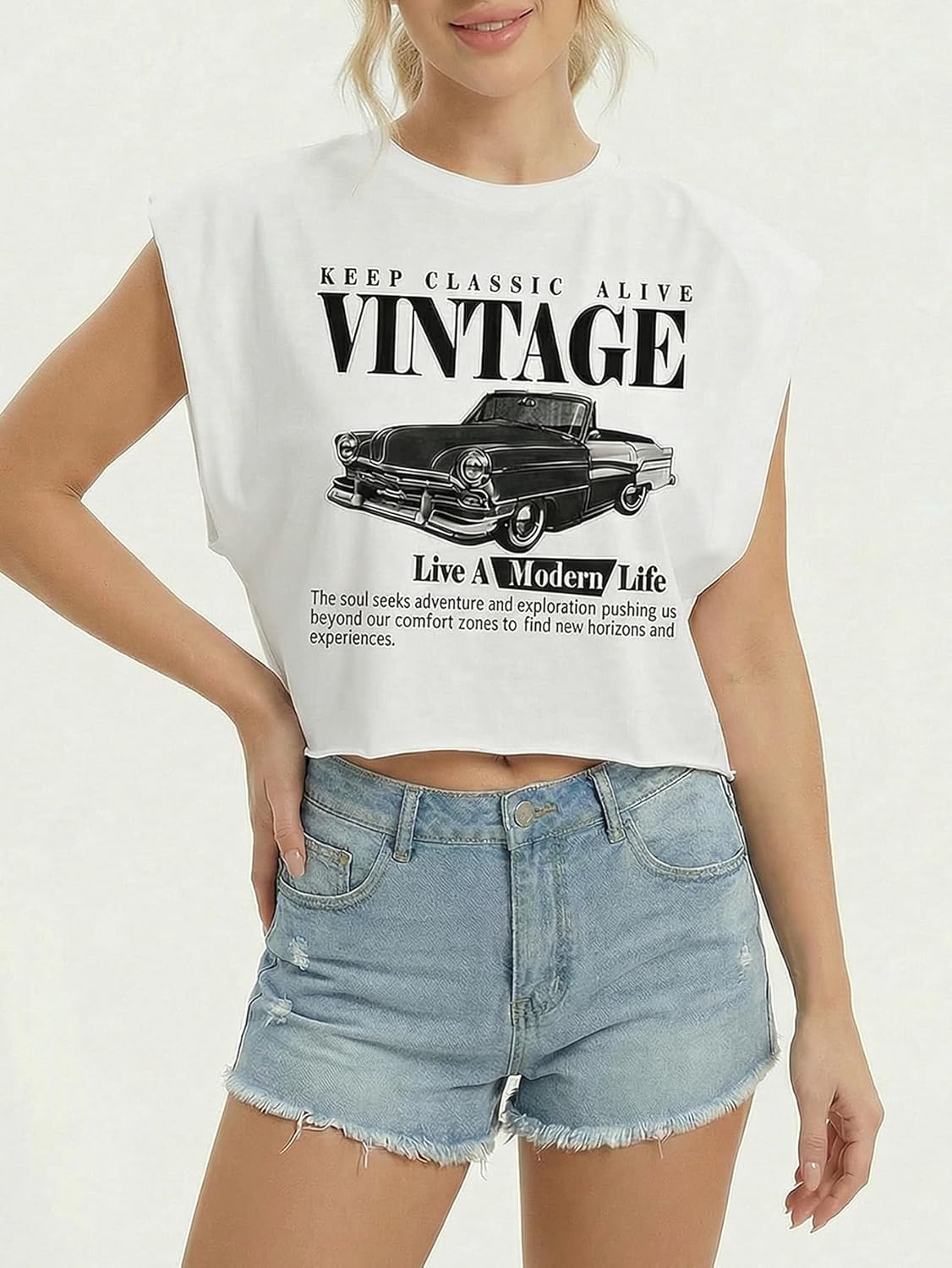 Letter Car Graphic Crop Tops