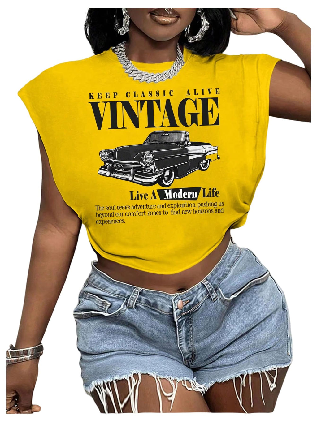 Letter Car Graphic Crop Tops