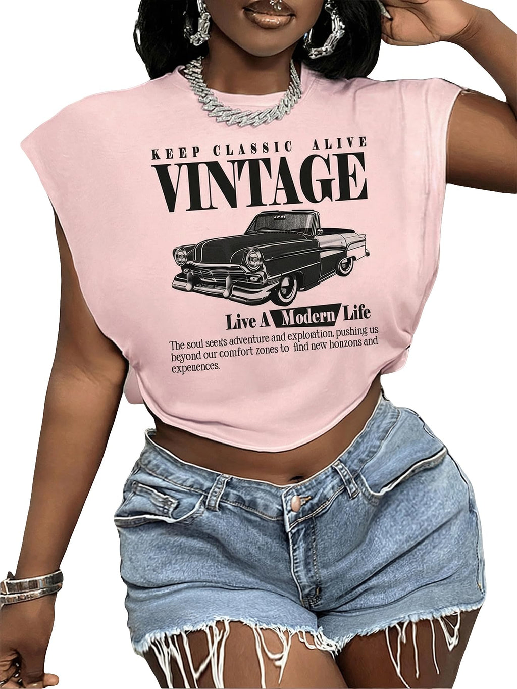 Letter Car Graphic Crop Tops