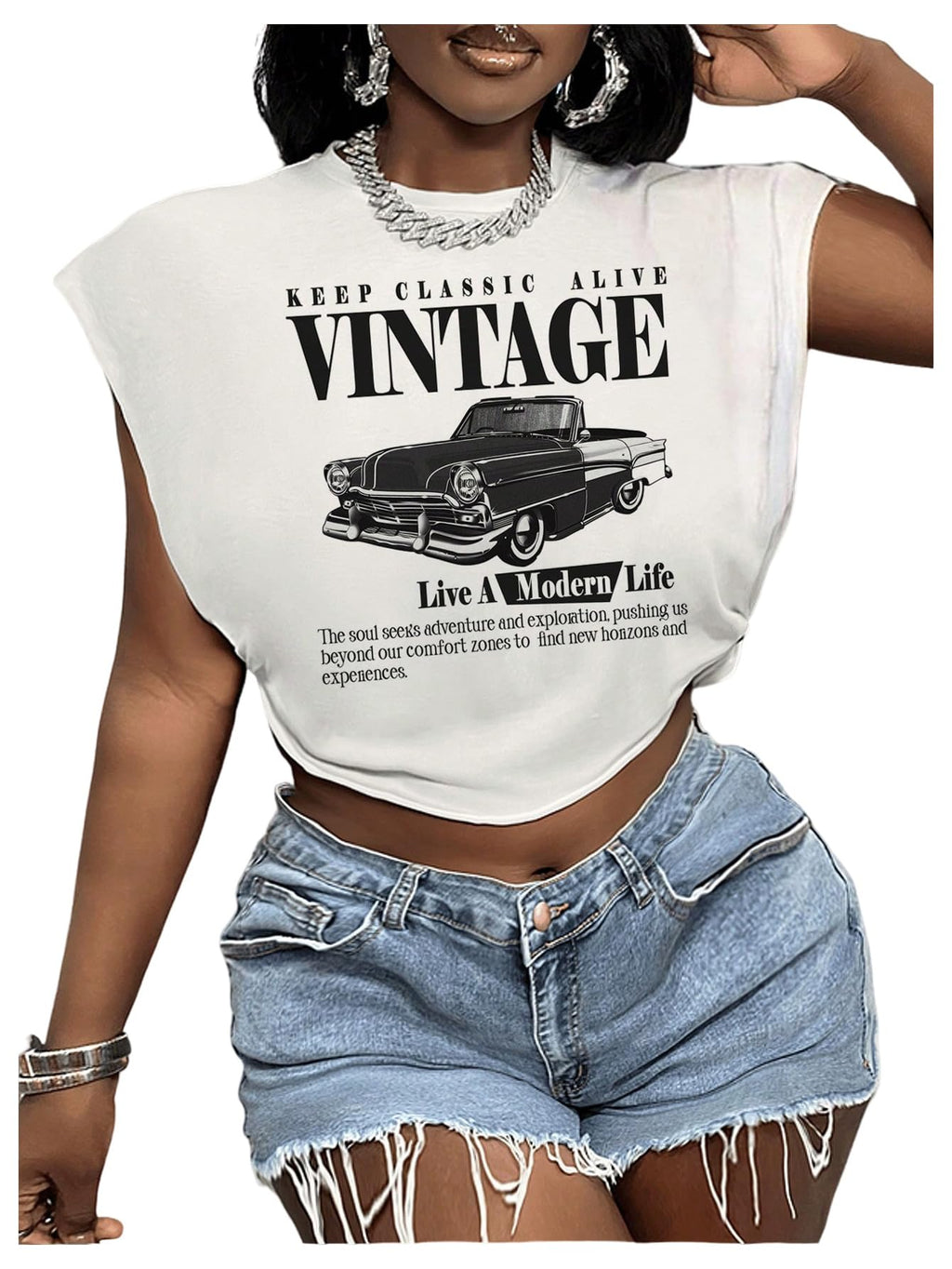 Letter Car Graphic Crop Tops